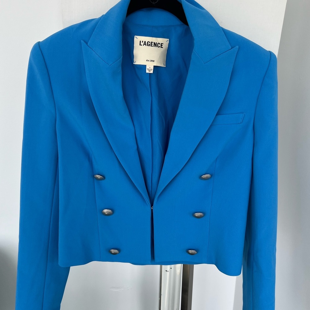 Bright blue L’AGENCE cropped blazer